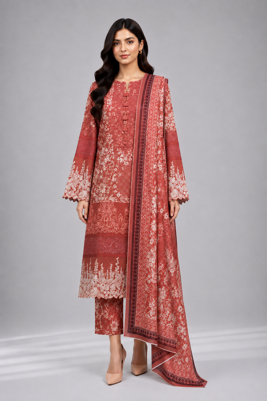 Rust Printed Suit | 3-Piece Set