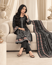black embroidered stitched suit