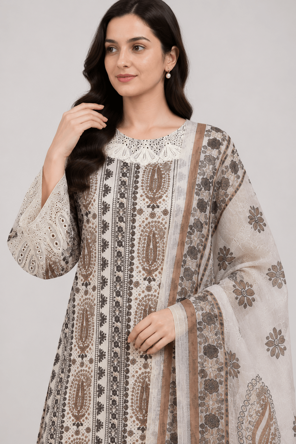 Brown Printed Suit | 3-Piece Set - Rovaya