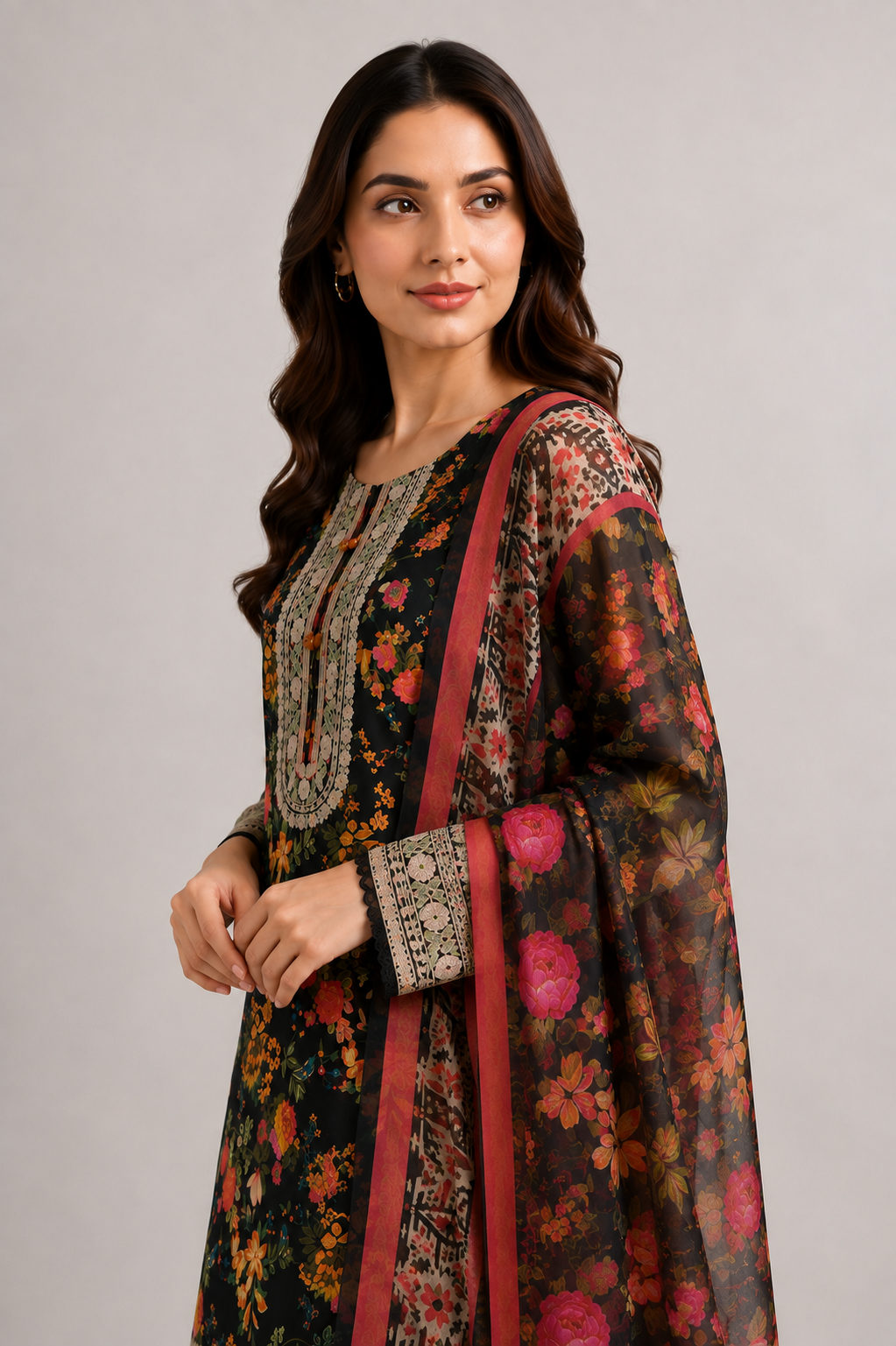 Black Multicolour Floral Suit | 3-Piece