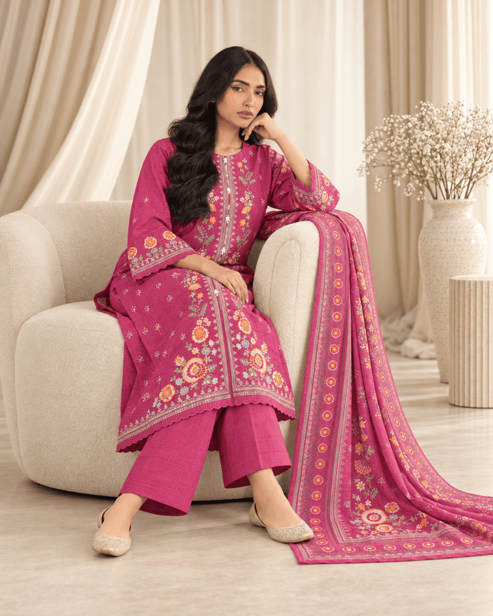 magenta embroidered stitched suit