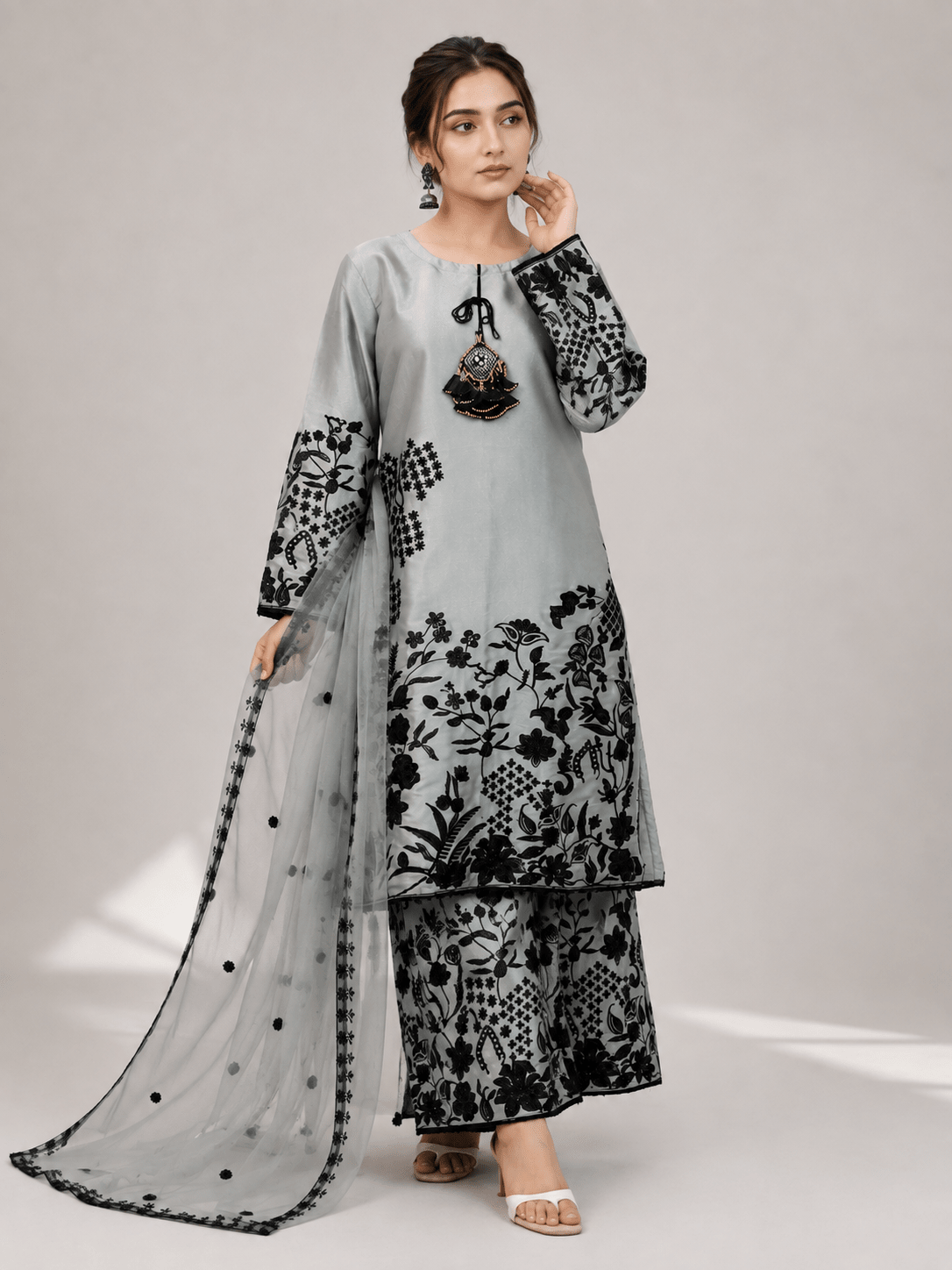 Grey Embroidered Suit | 3-Piece