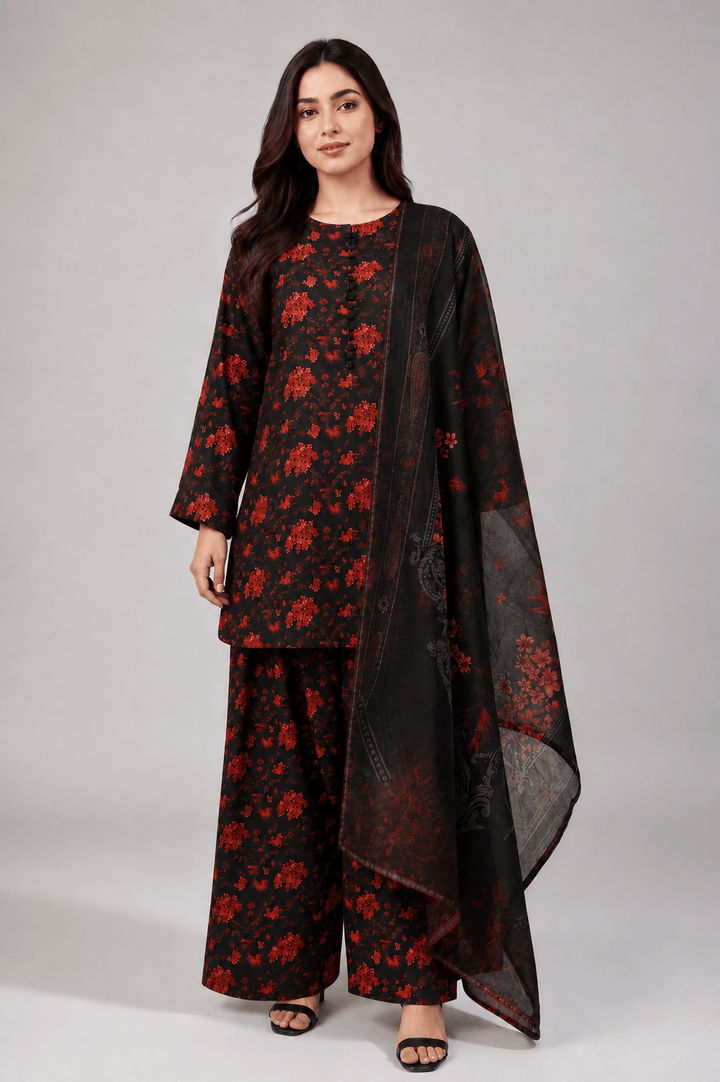 best black and red stitched suit