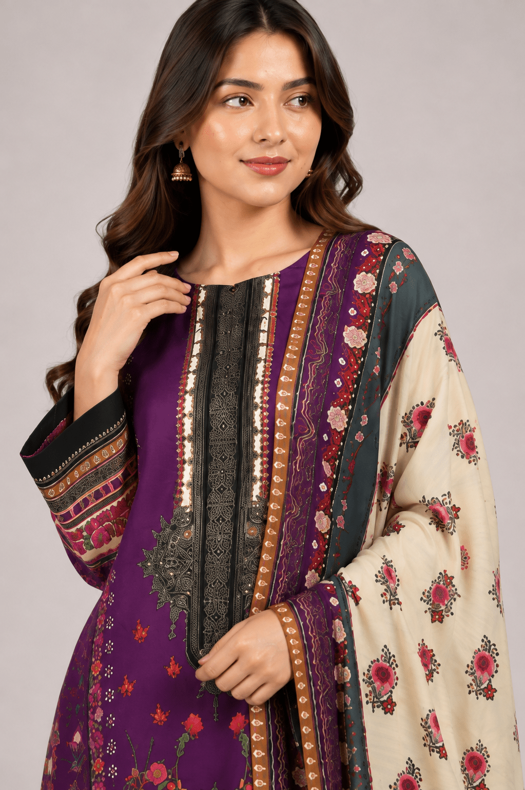 Magenta Printed Suit | 3-Piece - Rovaya