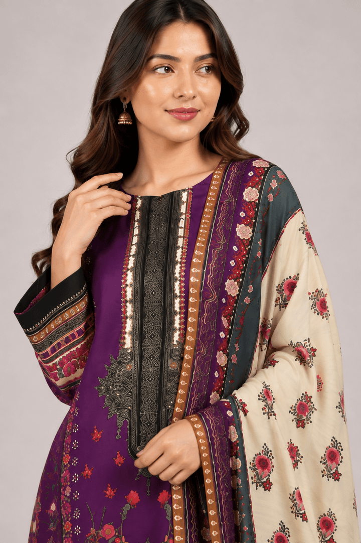 1 best plum printed stitched suit