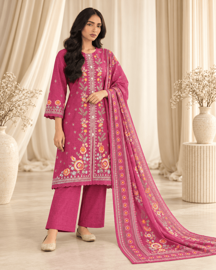 magenta embroidered stitched suit