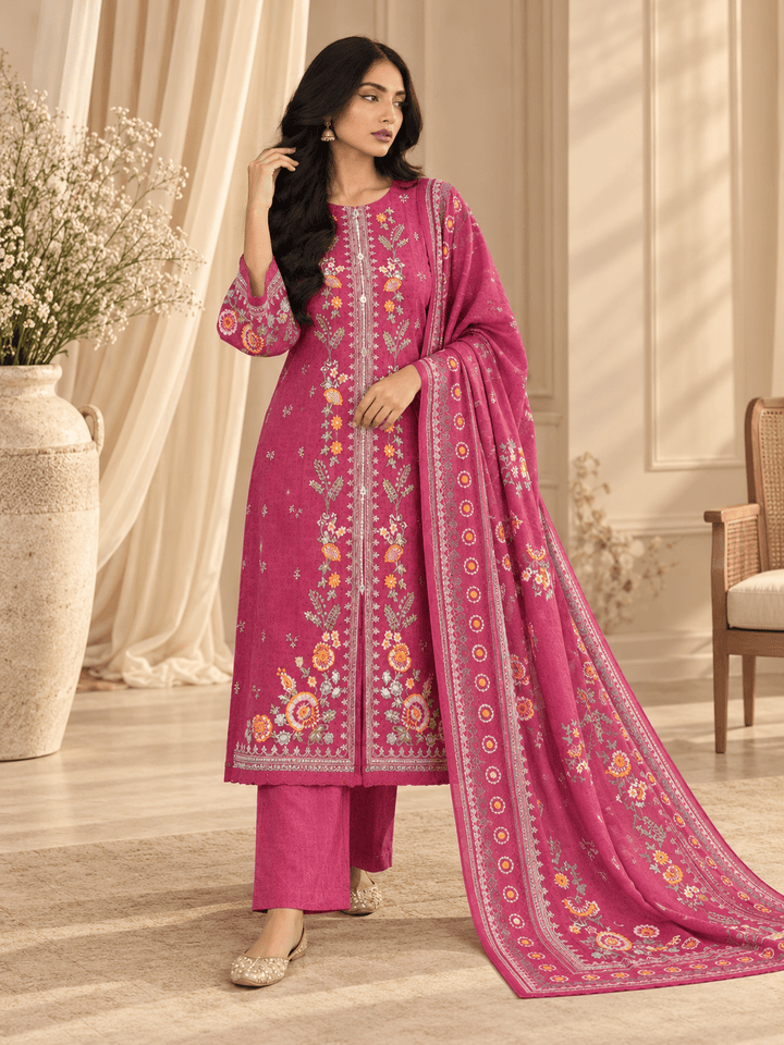magenta embroidered stitched suit