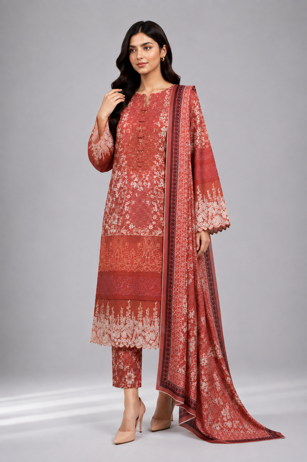 Rust Printed Suit | 3-Piece Set