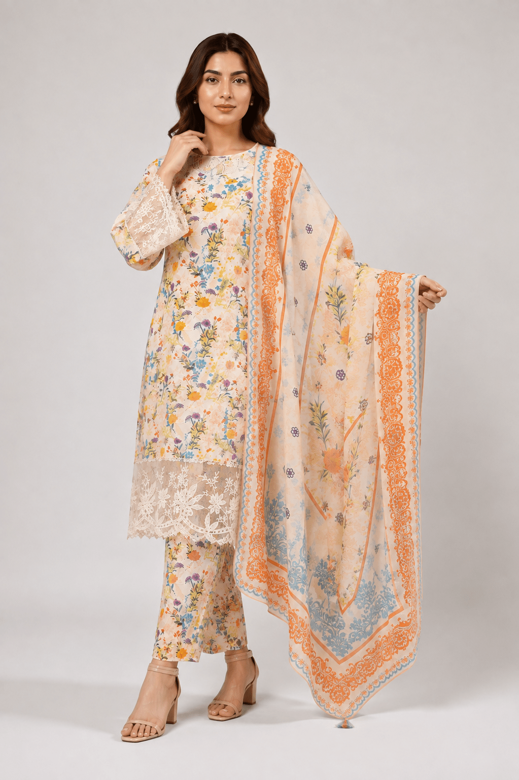 IVORY FLORAL 3-PIECE SUIT - Rovayaa