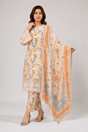 Ivory Multicolour Floral Printed 3-Piece Stitched Suit for Women