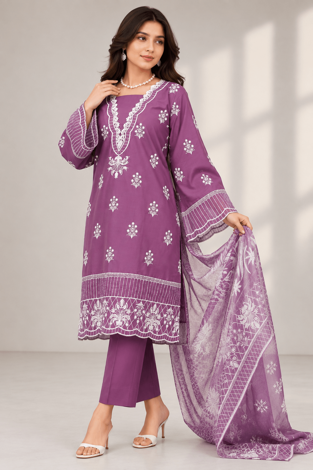 Mauve Embroidered Suit | 3-Piece