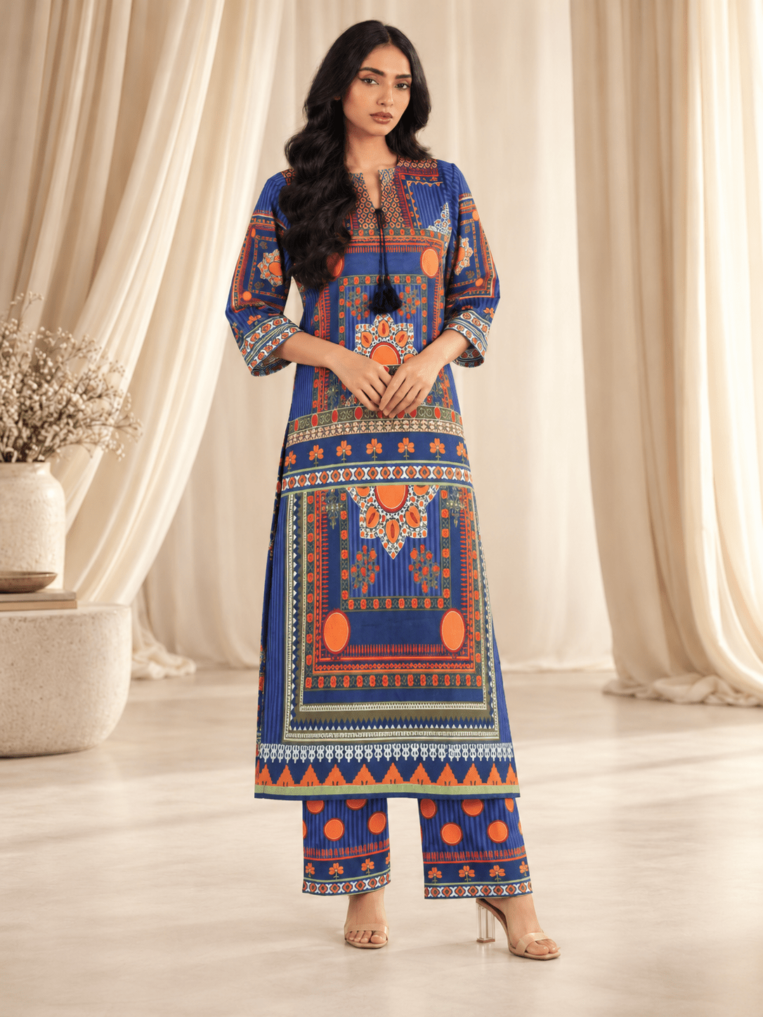 royal blue printed stitched suit