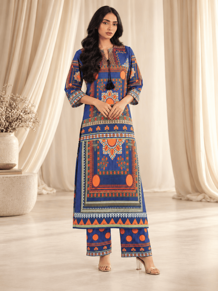 royal blue printed stitched suit