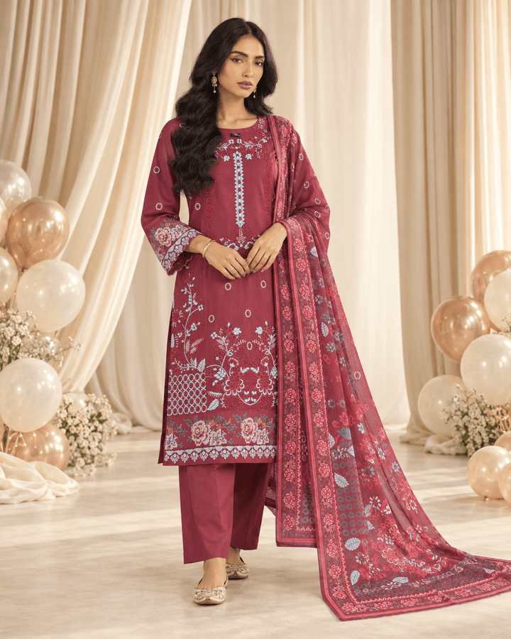 red embroidered stitched suit