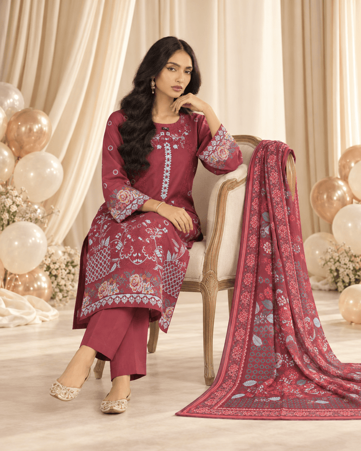 red embroidered stitched suit