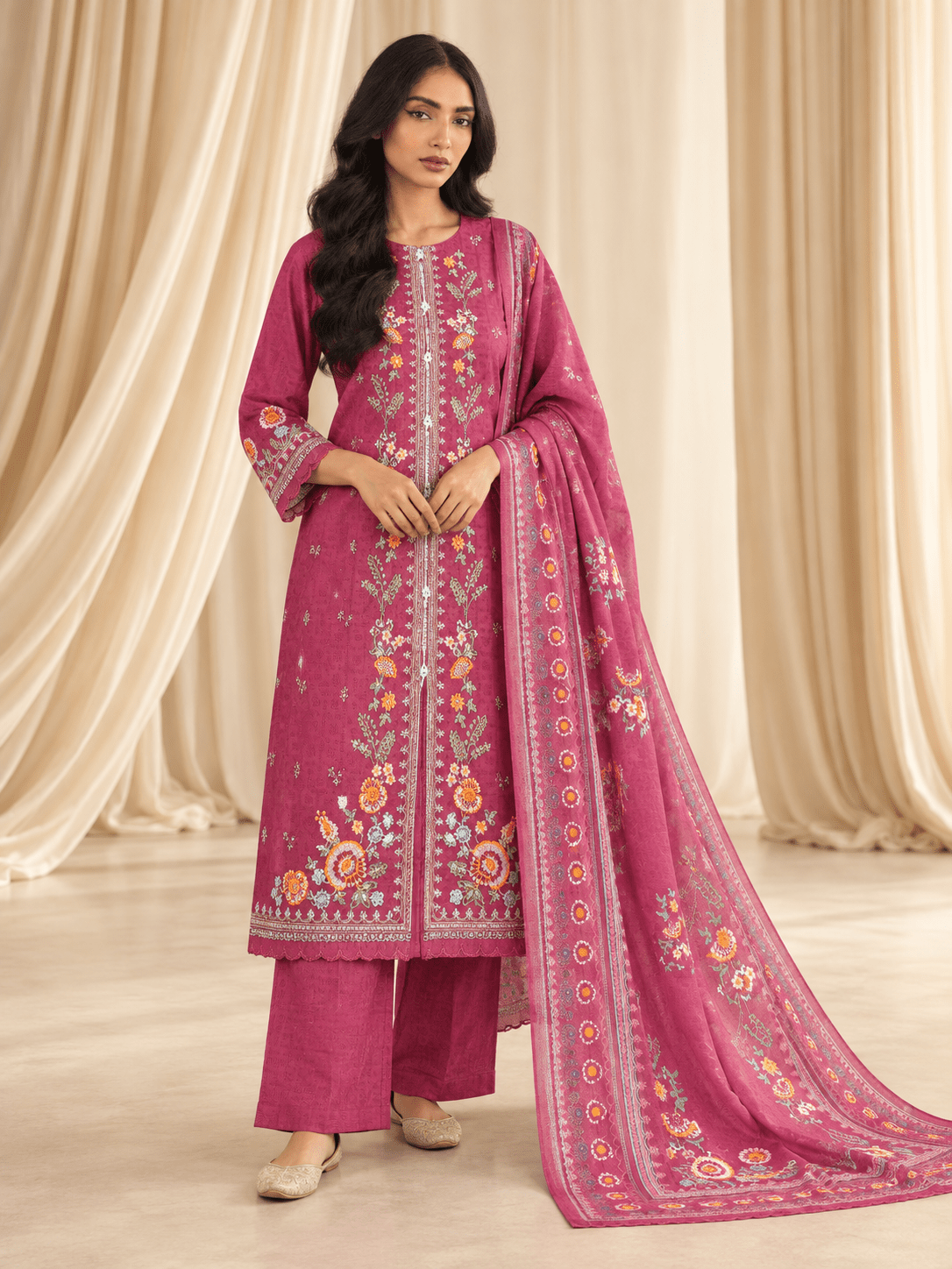 magenta embroidered stitched suit