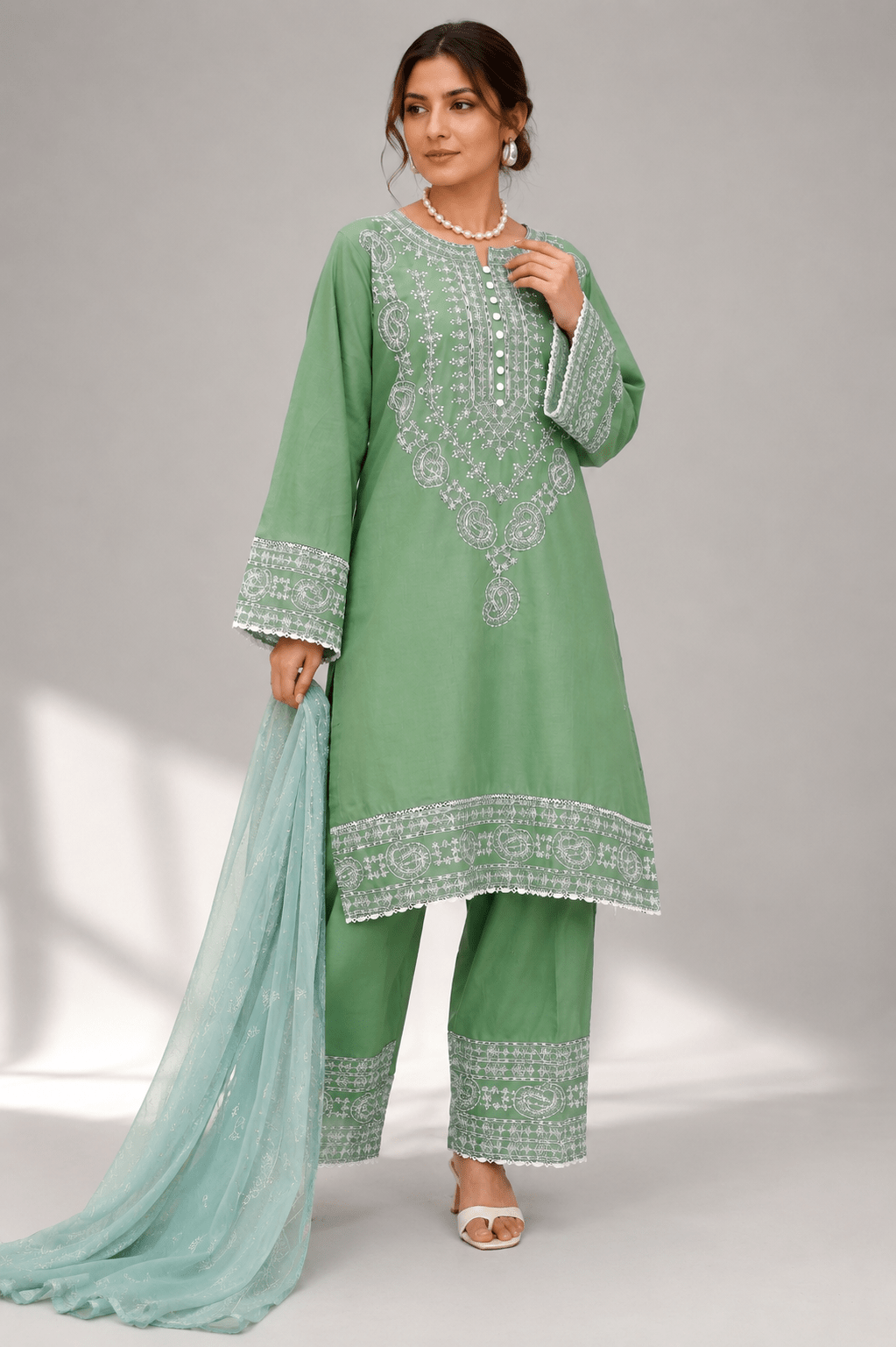 Green Embroidered Suit | 3-Piece