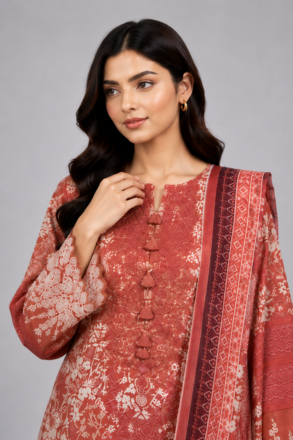 Rust Printed Suit | 3-Piece Set