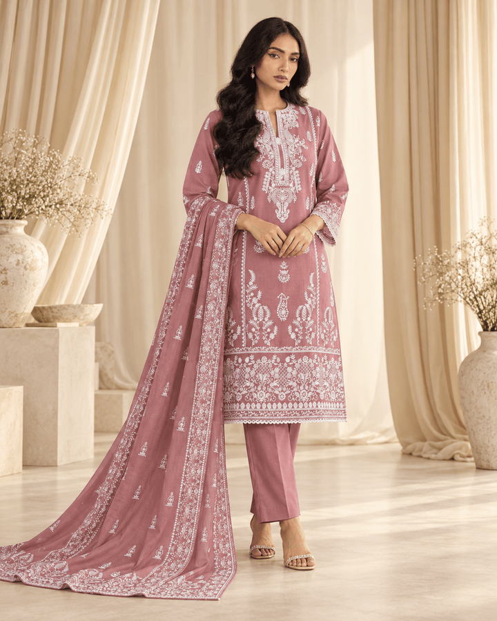 mauve embroidered stitched suit