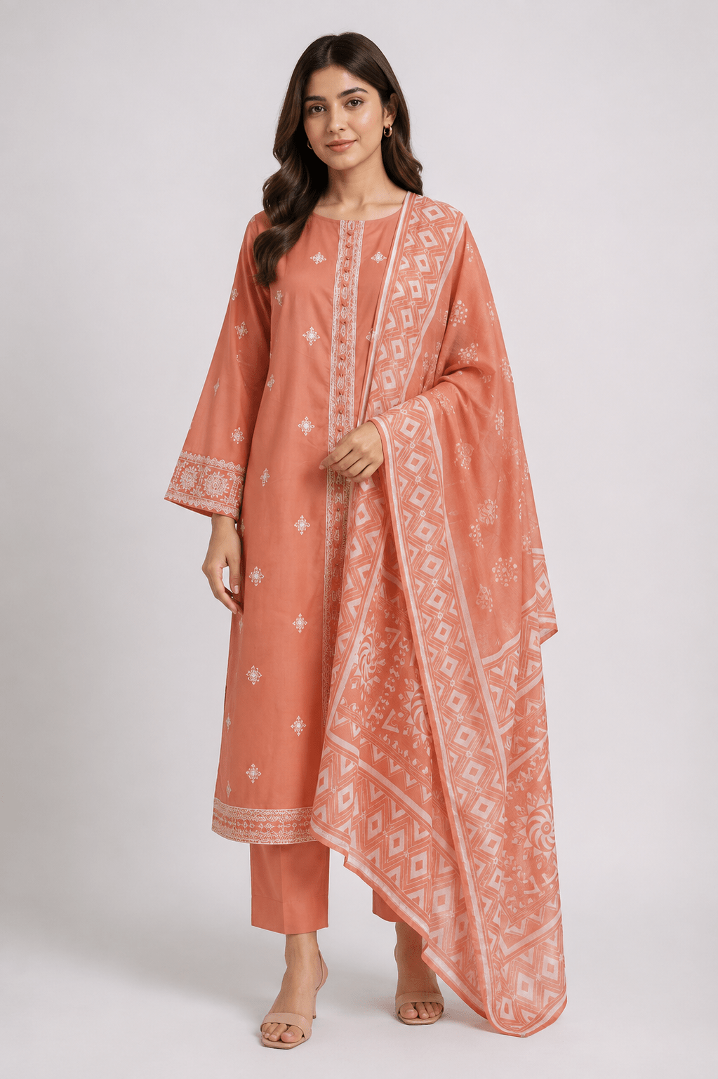 Rust Embroidered Suit | 3-Piece - Rovaya
