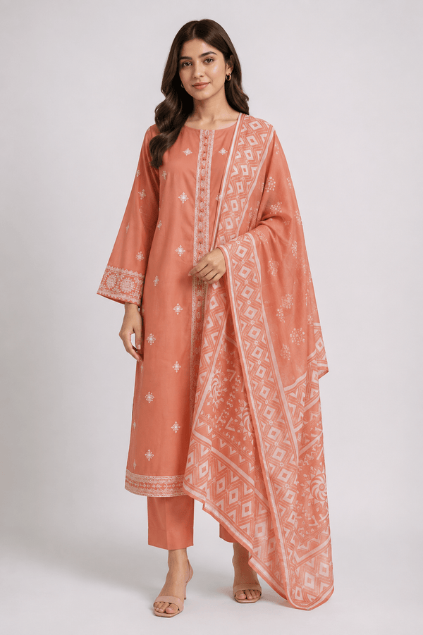 Rust Embroidered Suit | 3-Piece - Rovaya