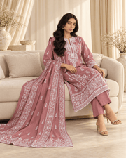 mauve embroidered stitched suit
