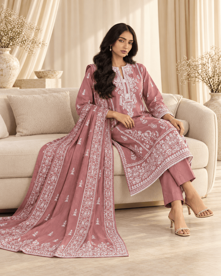 mauve embroidered stitched suit