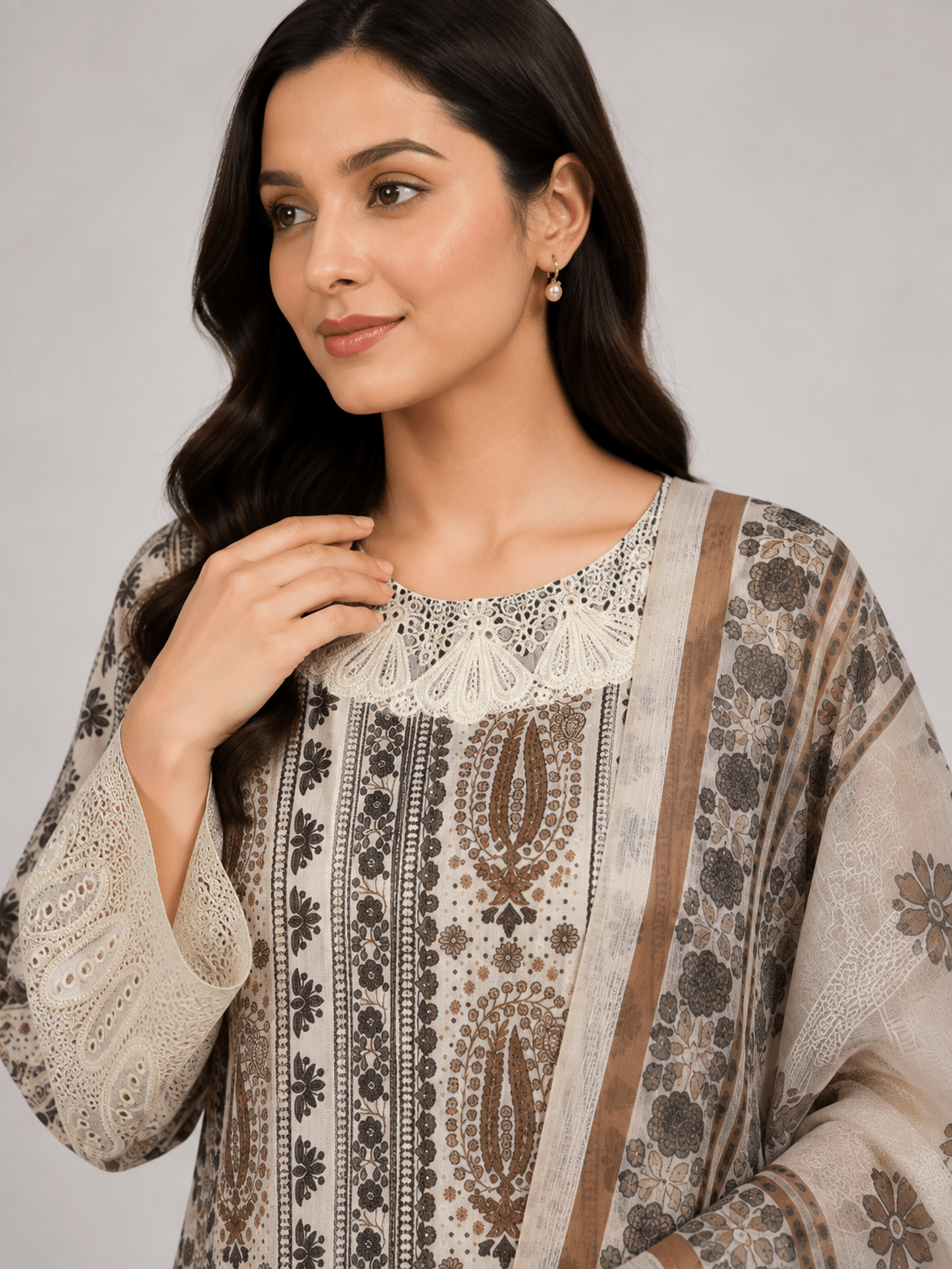 Brown Printed Suit | 3-Piece Set - Rovaya