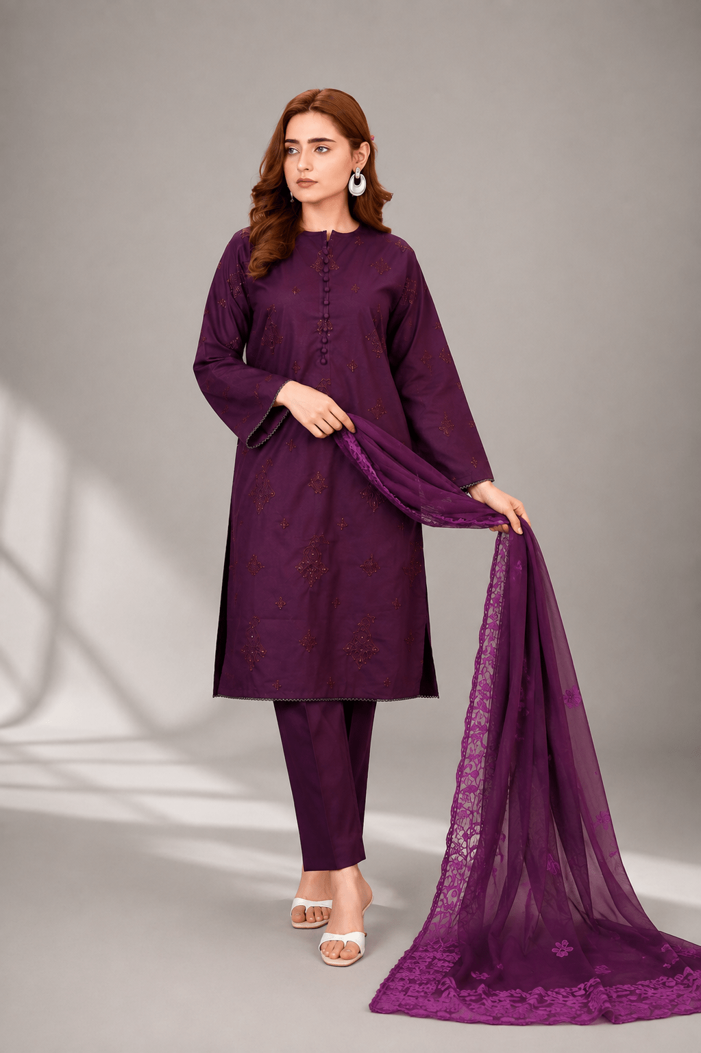 Plum Embroidered Suit | 3-Piece
