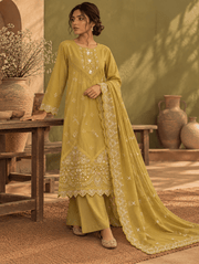 mustard embroidered stitched suit