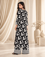 Black Leaf Print Stitched Suit | Rovaya