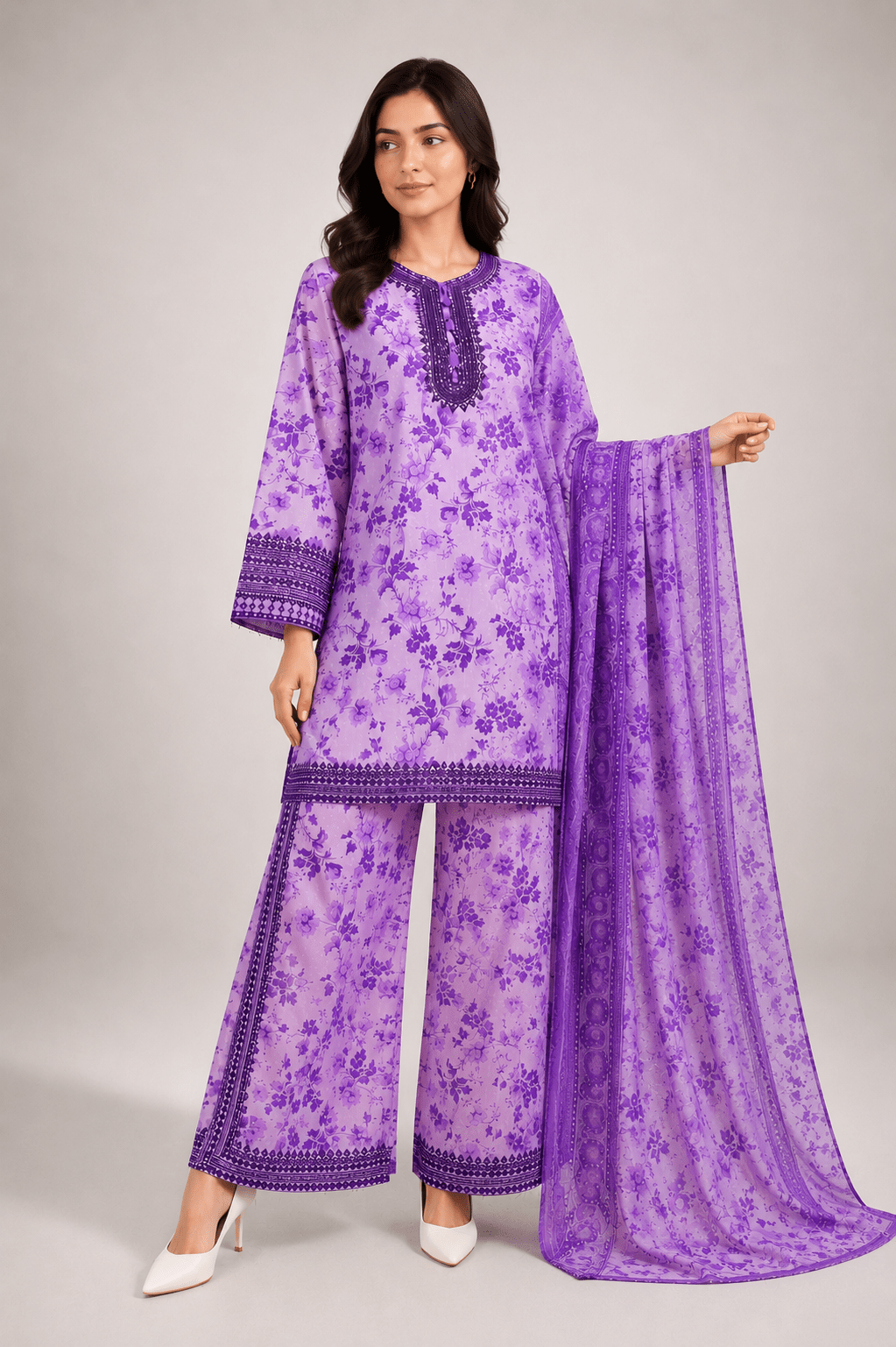 Lilac Printed Suit | 3-Piece Set - Rovaya