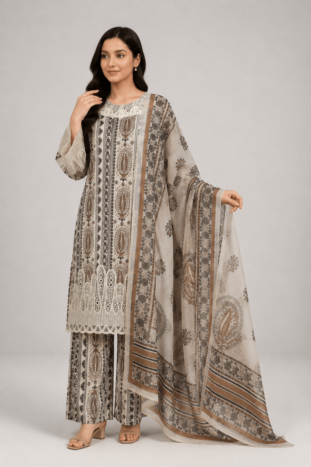 Brown Printed Suit | 3-Piece Set - Rovaya