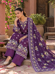 purple embroidered stitched suit