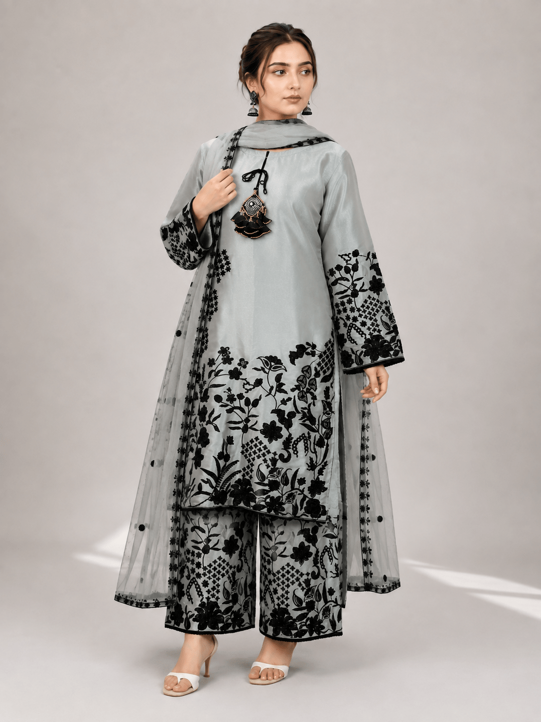 Grey Embroidered Suit | 3-Piece
