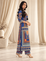 royal blue printed stitched suit
