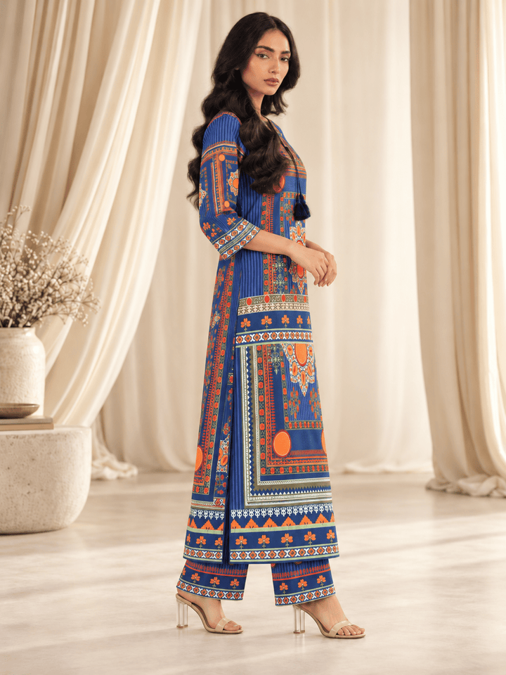 royal blue printed stitched suit