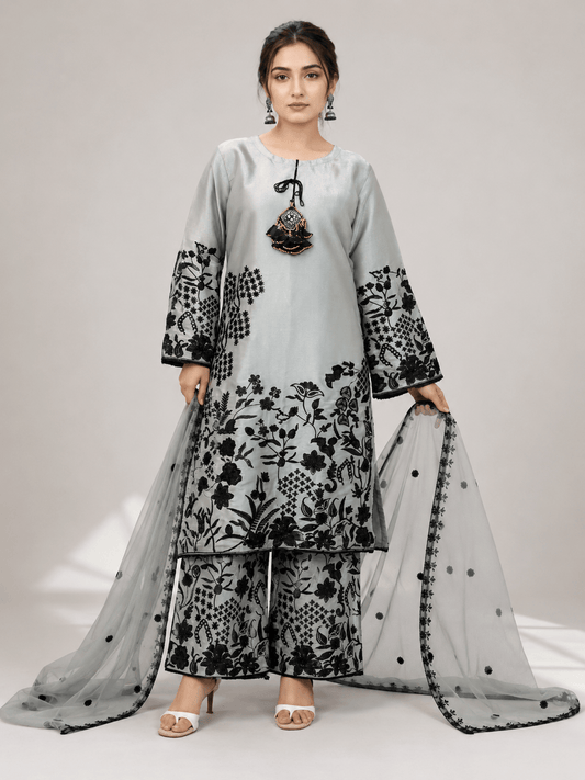 Grey Embroidered Suit | 3-Piece