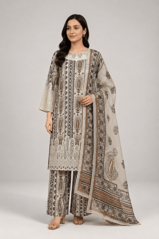 Brown Printed Suit | 3-Piece Set