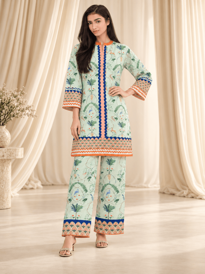 mint green printed stitched suit