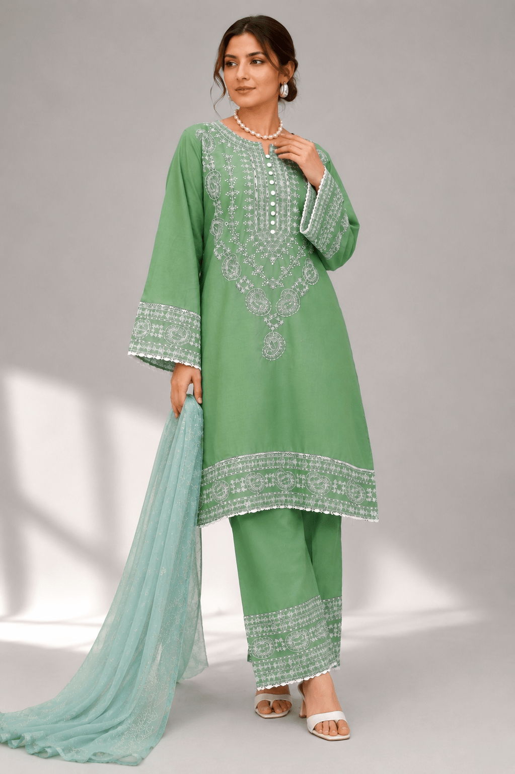 Green Embroidered Suit | 3-Piece