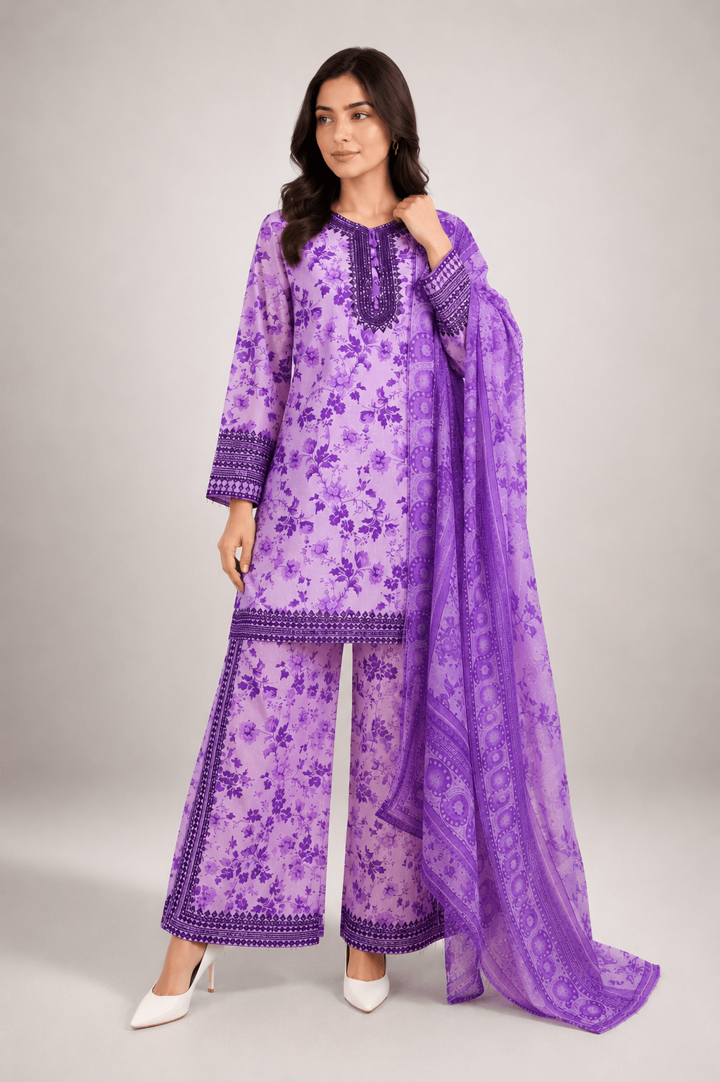 Lilac Printed Suit | 3-Piece Set - Rovaya