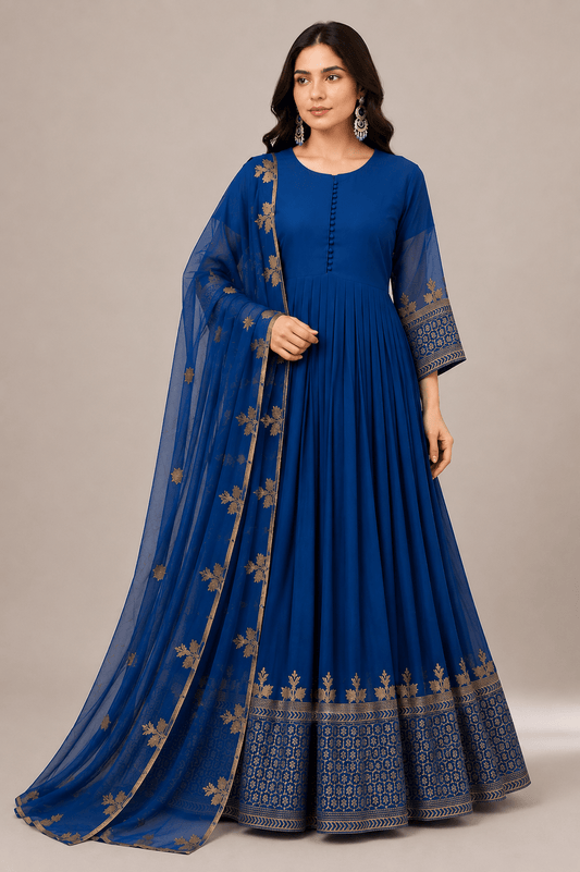 Royal Blue Anarkali Frock | Rovaya