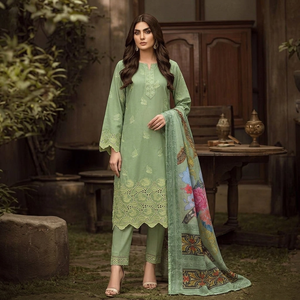 LUXURY CUTWORK & EMBROIDERED COTTON 3PC