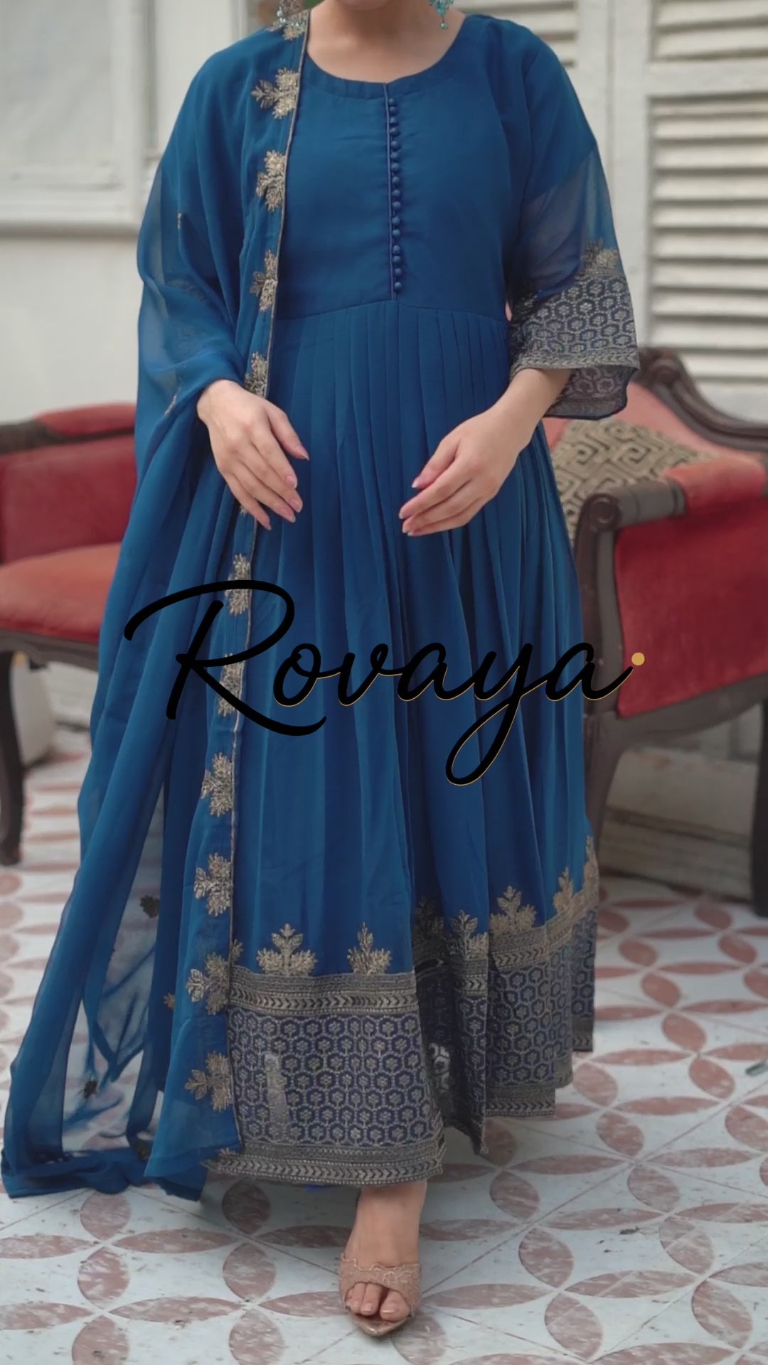 Royal Blue Anarkali Frock | Rovaya